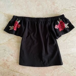 Bluebell Y2k Rose Embroidered Off the Shoulder Top